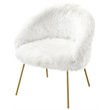 Posh Living Anthony Faux Fur Fabric Accent Chair with Metal Legs in White