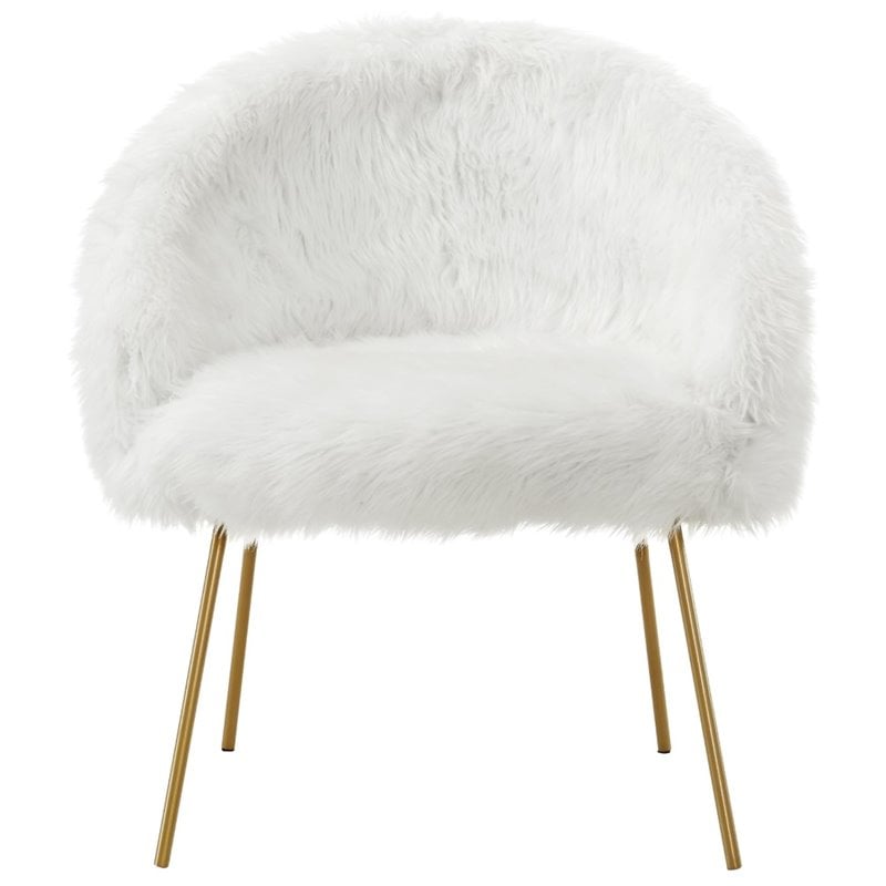 Anthony White Faux Fur Accent Chair Metal Legs