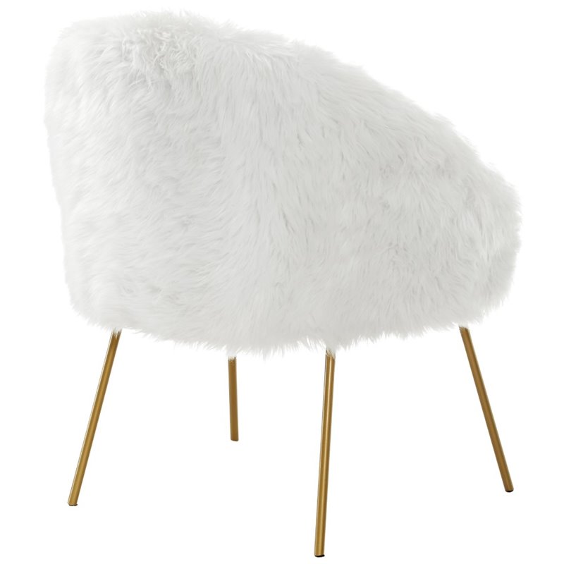 Posh Living Anthony Faux Fur Fabric Accent Chair with Metal Legs in White