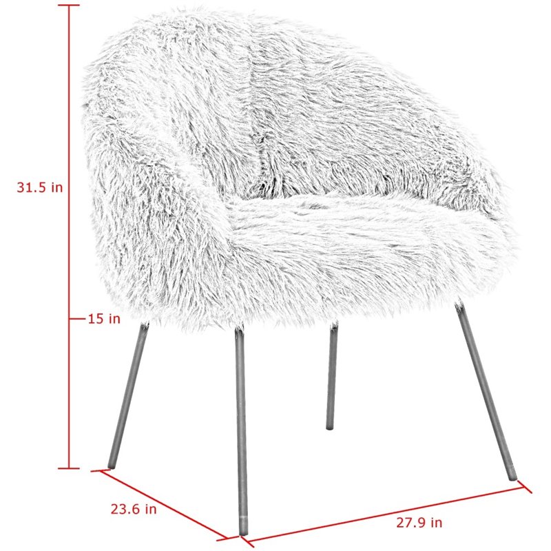 Posh Living Anthony Faux Fur Fabric Accent Chair with Metal Legs in White