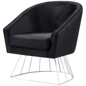 Posh Living Leo Tufted Velvet Barrel Back Accent Chair in Black/Chrome