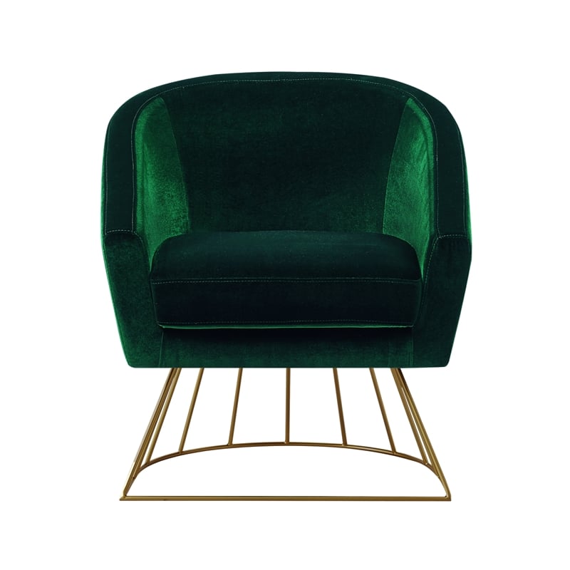 Posh Living Leo Tufted Velvet Barrel Back Accent Chair in Green/Gold