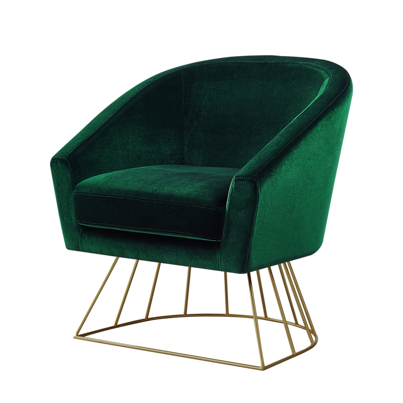 Posh Living Leo Tufted Velvet Barrel Back Accent Chair in Green/Gold