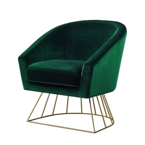 Posh Living Leo Tufted Velvet Barrel Back Accent Chair in Green/Gold