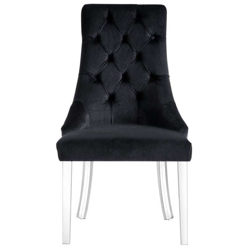 Posh Living Colton Velvet Dining Side Chair with Acrylic Legs - Black (Set of 2)