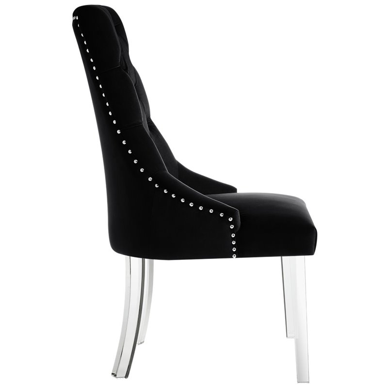 Posh Living Colton Velvet Dining Side Chair with Acrylic Legs - Black (Set of 2)