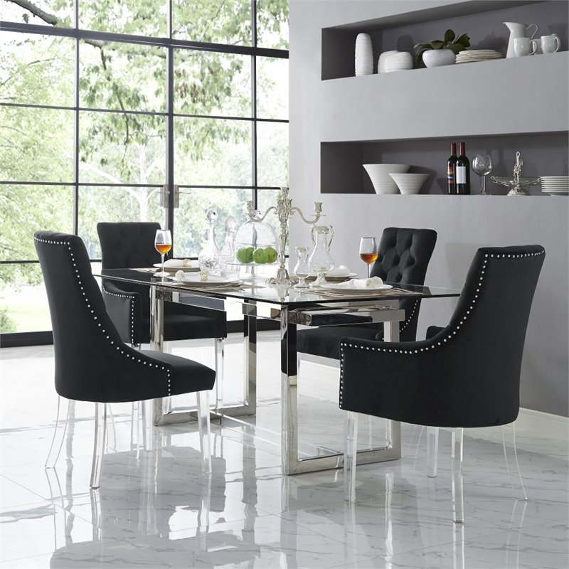 Posh Living Colton Velvet Dining Side Chair with Acrylic Legs - Black (Set of 2)