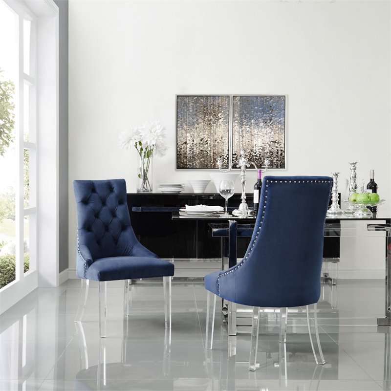 Posh Living Colton Velvet Dining Side Chair with Acrylic Legs - Blue (Set of 2)