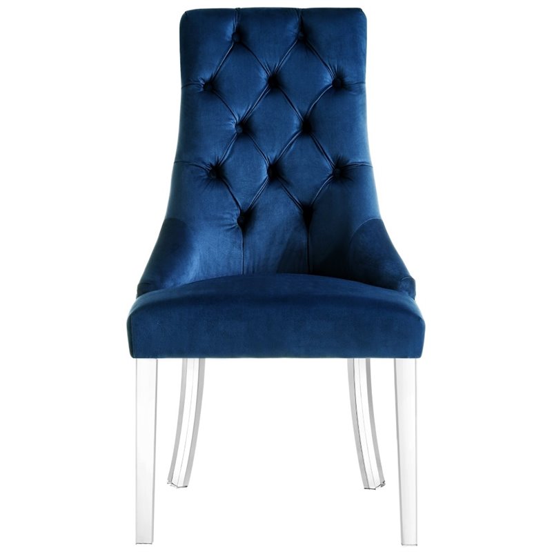 Posh Living Colton Velvet Dining Side Chair with Acrylic Legs - Blue (Set of 2)