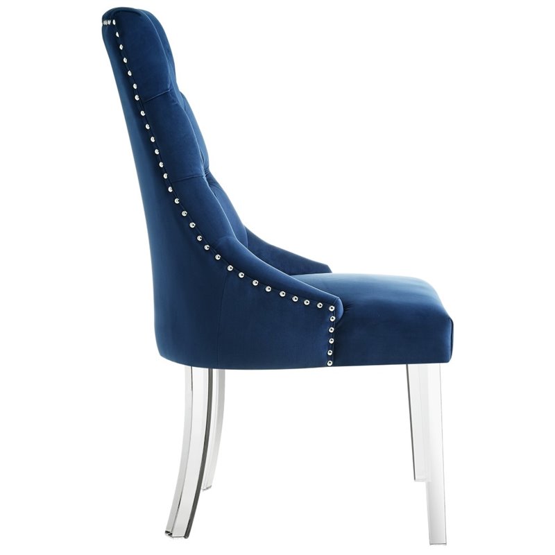 Posh Living Colton Velvet Dining Side Chair with Acrylic Legs - Blue (Set of 2)