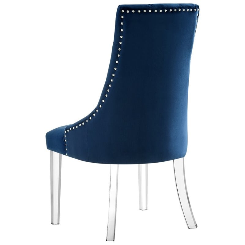Posh Living Colton Velvet Dining Side Chair with Acrylic Legs - Blue (Set of 2)