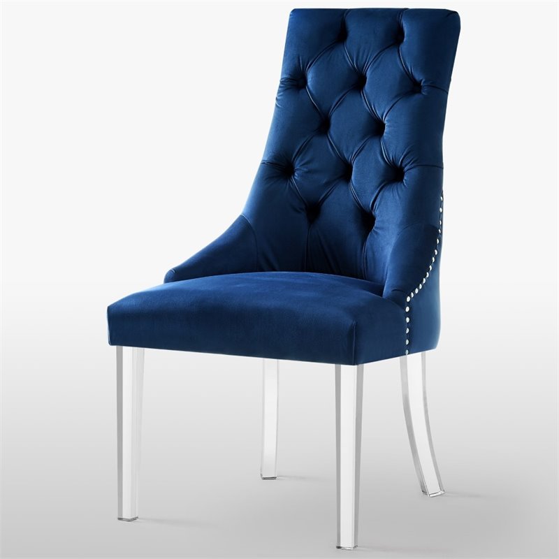 Posh Living Colton Velvet Dining Side Chair with Acrylic Legs - Blue (Set of 2)