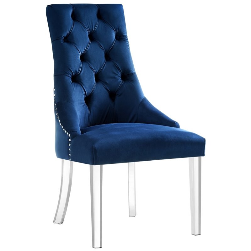 Posh Living Colton Velvet Dining Side Chair with Acrylic Legs - Blue (Set of 2)