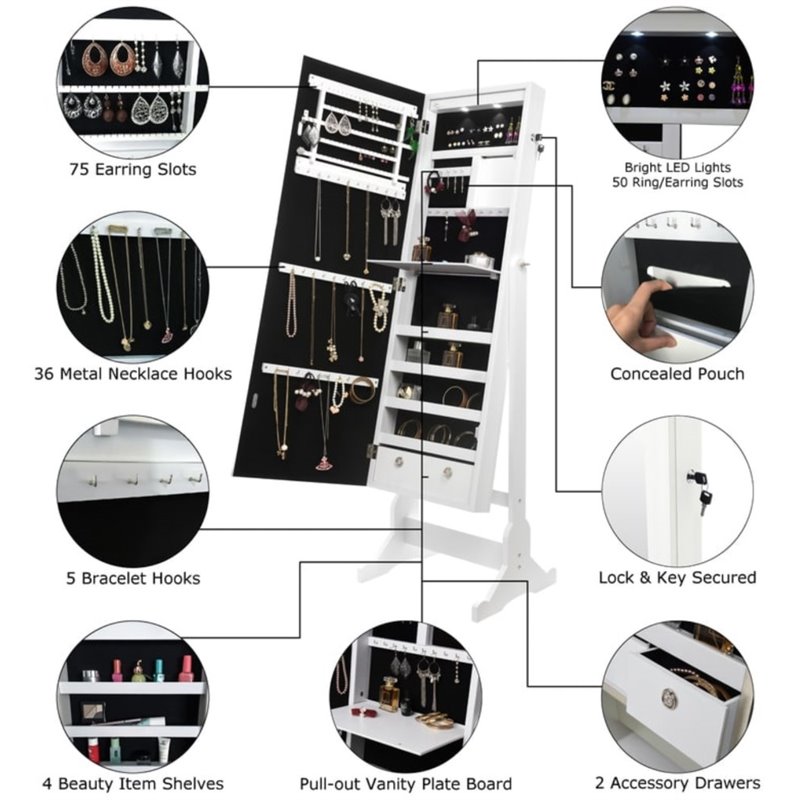 Posh Living Harper Jewelry Cheval Armoire & Makeup Storage in Champagne