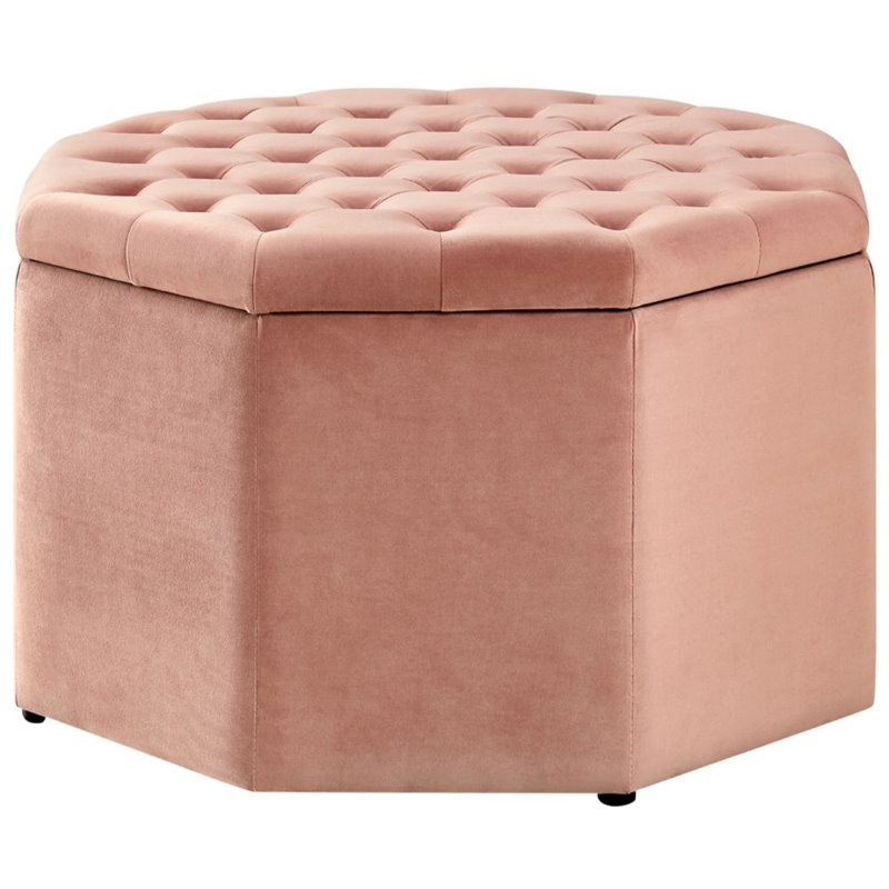 Posh Living Jeremiah Tufted Velvet Storage Ottoman In Blush Pink