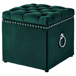 Posh Living Markella Velvet 1Pc Storage Ottoman in Hunter Green/Chrome