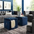 Posh Living Markella Velvet 1Pc Storage Ottoman in Navy Blue/Chrome