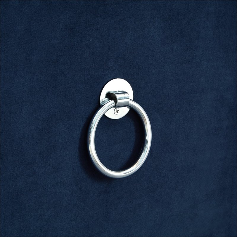 Posh Living Markella Velvet 1Pc Storage Ottoman in Navy Blue/Chrome