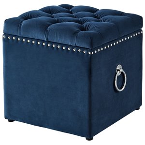 Posh Living Markella Velvet 1Pc Storage Ottoman in Navy Blue/Chrome
