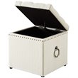 Posh Living Markella Linen Fabric 1Pc Storage Ottoman in Cream White/Chrome