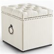 Posh Living Markella Linen Fabric 1Pc Storage Ottoman in Cream White/Chrome