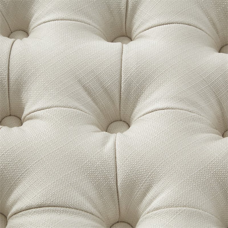 Posh Living Markella Linen Fabric 1Pc Storage Ottoman in Cream White/Chrome