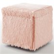 Posh Living Stanley Modern Faux Fur Fabric Cube Storage Ottoman in Blush Pink