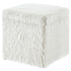 Posh Living Stanley Modern Faux Fur Fabric Cube Storage Ottoman in White