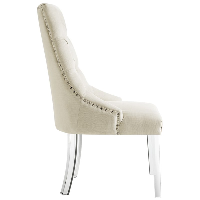 Colton Linen Fabric Dining Side Chair with Acrylic Legs - Cream/White (Set of 2)