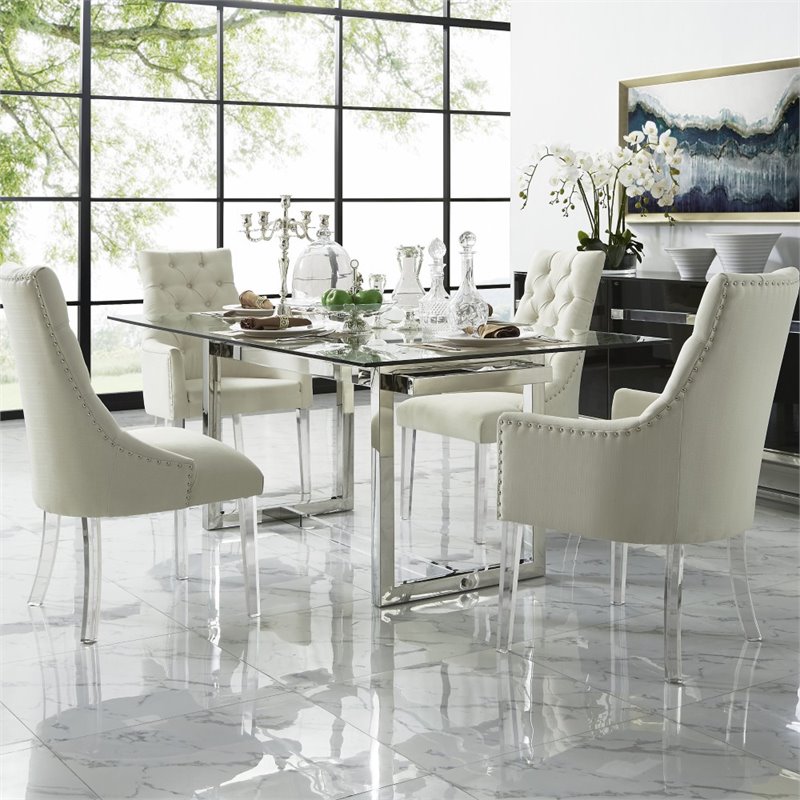 Colton Linen Fabric Dining Side Chair with Acrylic Legs - Cream/White (Set of 2)