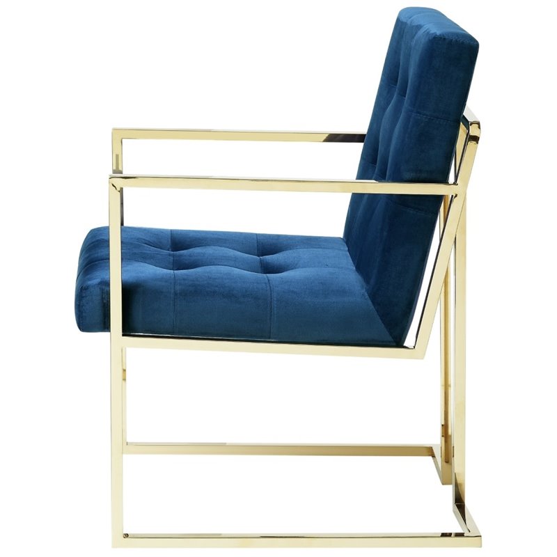 Posh Living Evan Button Tufted Velvet Dining Chair Navy Blue/Gold (Set of 2)