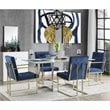Posh Living Evan Button Tufted Velvet Dining Chair Navy Blue/Gold (Set of 2)