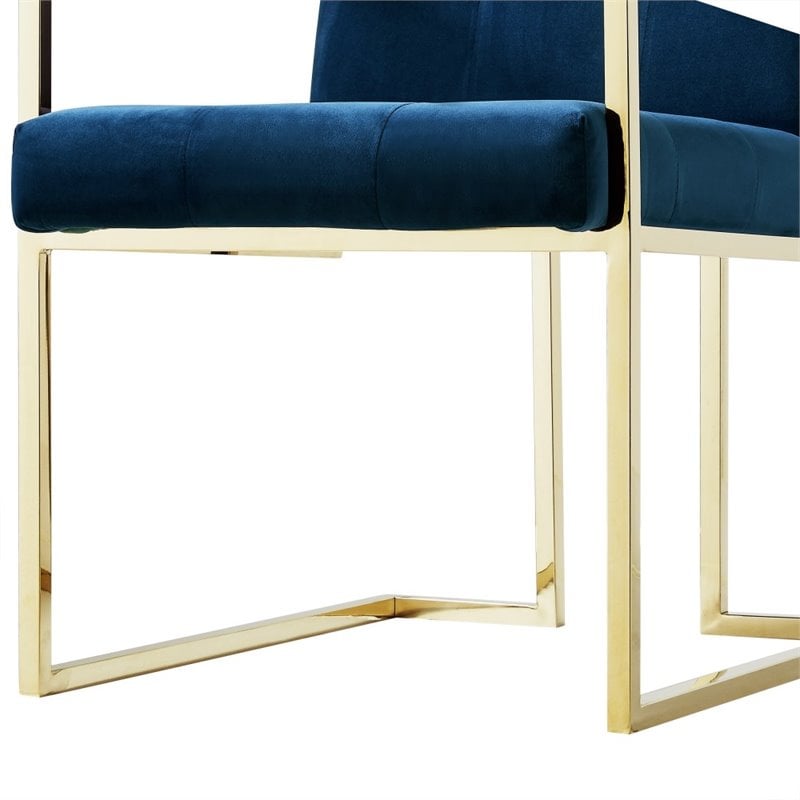 Posh Living Evan Button Tufted Velvet Dining Chair Navy Blue/Gold (Set of 2)