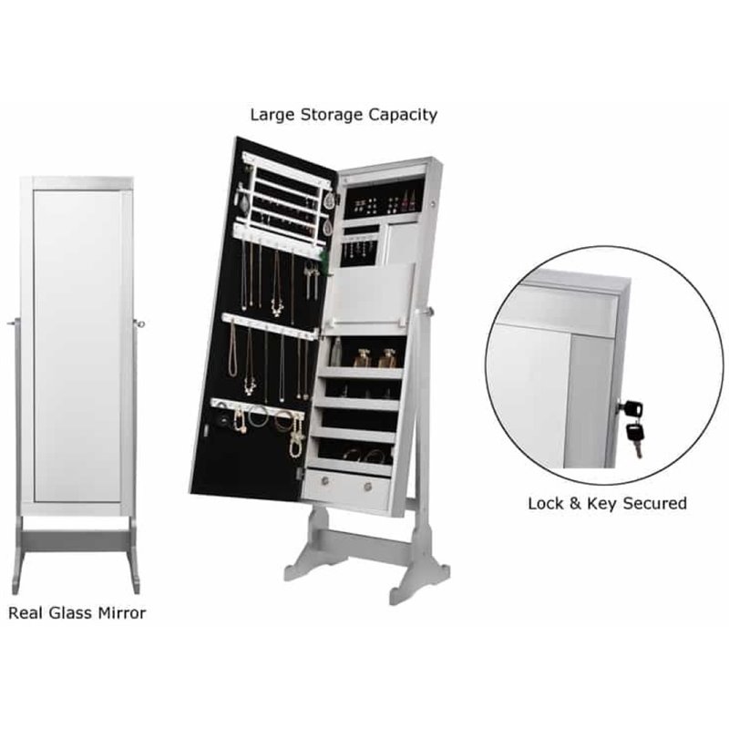 Posh Living Harper Jewelry Cheval Armoire & Makeup Storage in Silver