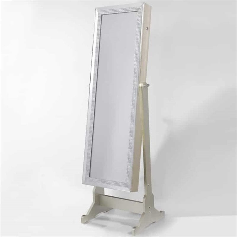 Posh Abigail Full Length Mirror Jewelry Armoire & Makeup Storage in Champagne