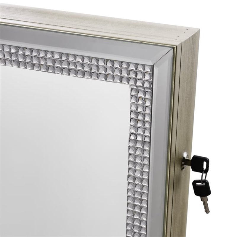 Posh Abigail Full Length Mirror Jewelry Armoire & Makeup Storage in Champagne