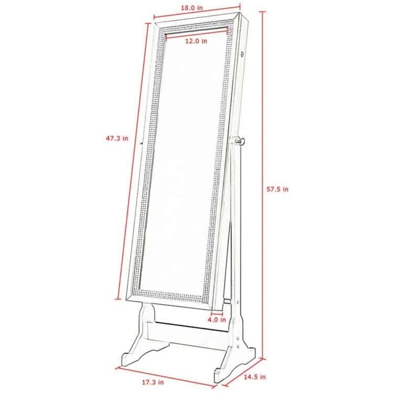 Posh Abigail Full Length Mirror Jewelry Armoire & Makeup Storage in Champagne
