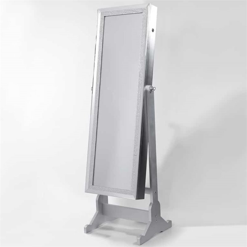 Posh Abigail Full Length Mirror Jewelry Armoire & Makeup Storage in Silver