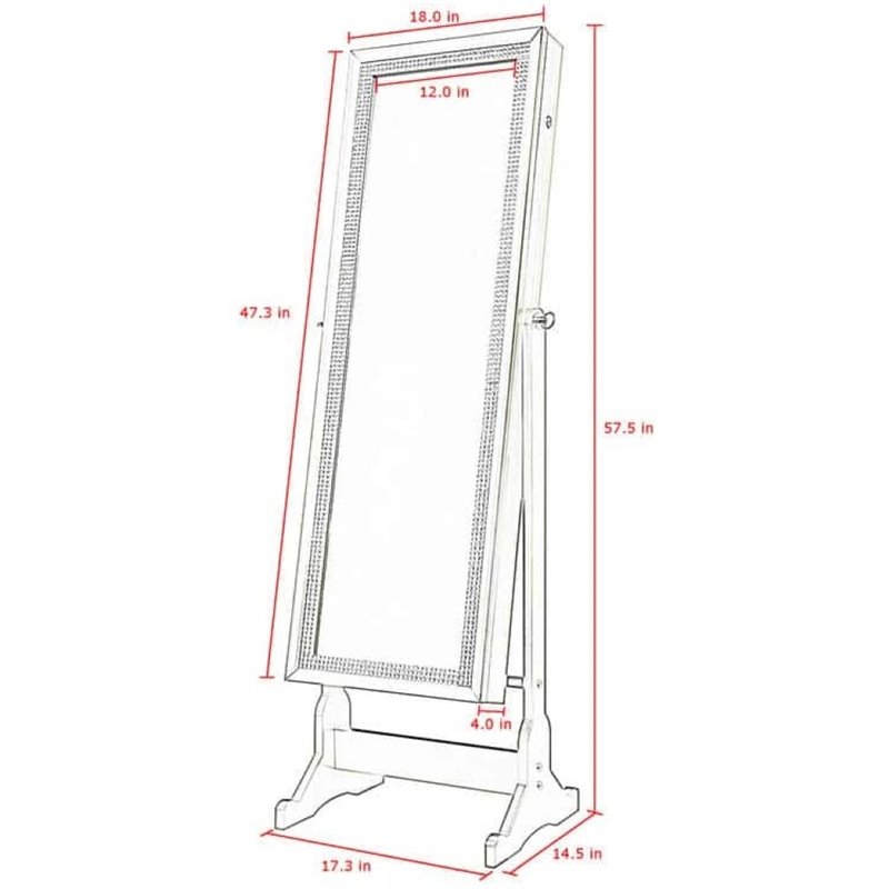 Posh Abigail Full Length Mirror Jewelry Armoire & Makeup Storage in Silver