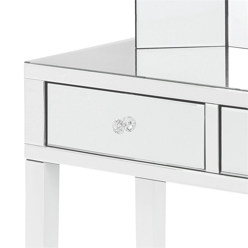 Posh Living Caleb 2-Drawer Mirrored Bedroom Vanity with Stool in White
