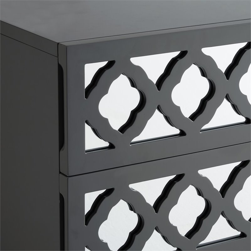 Posh Living Serenity 3-Drawer Mirrored Trellis Pattern Nightstand in Dark Gray