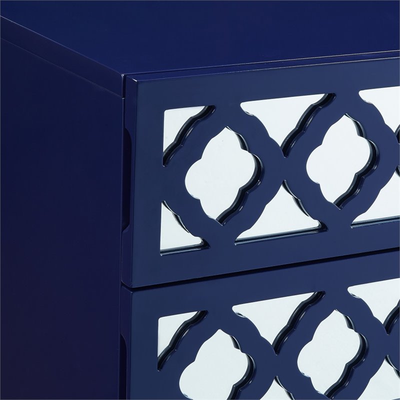 Posh Living Serenity 3-Drawer Mirrored Trellis Pattern Nightstand in Navy Blue