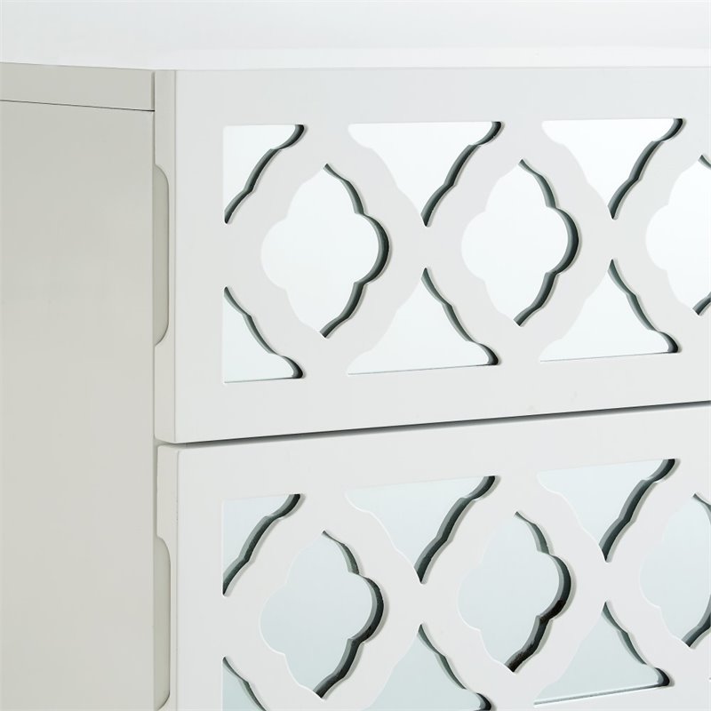 Posh Living Serenity 3-Drawer Mirrored Trellis Pattern Nightstand in White