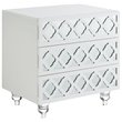 Posh Living Serenity 3-Drawer Mirrored Trellis Pattern Nightstand in White