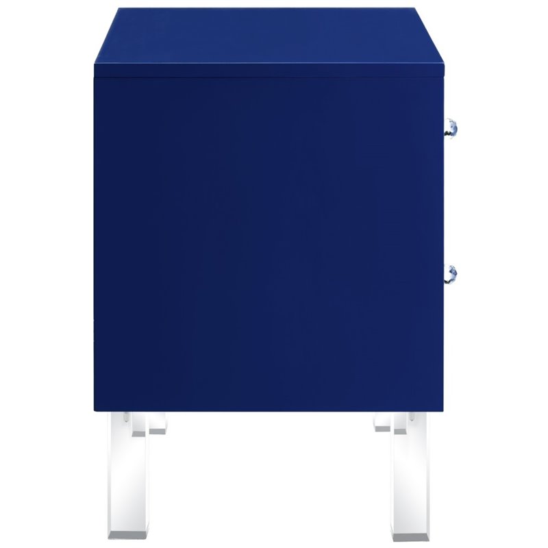 Posh Living Peyton Modern 2-Drawer Nightstand with Lucite Legs in Navy Blue