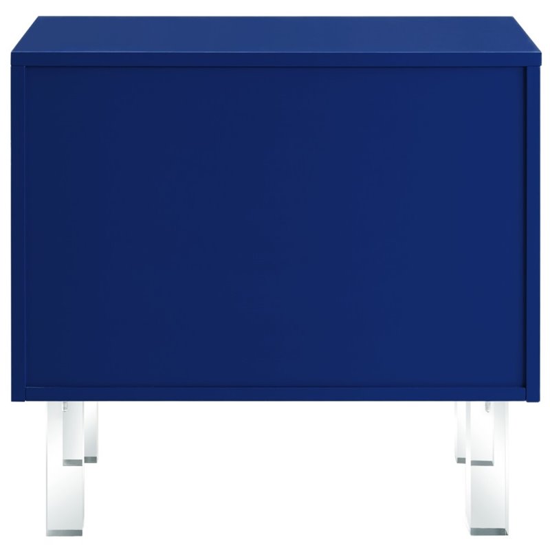 Posh Living Peyton Modern 2-Drawer Nightstand with Lucite Legs in Navy Blue