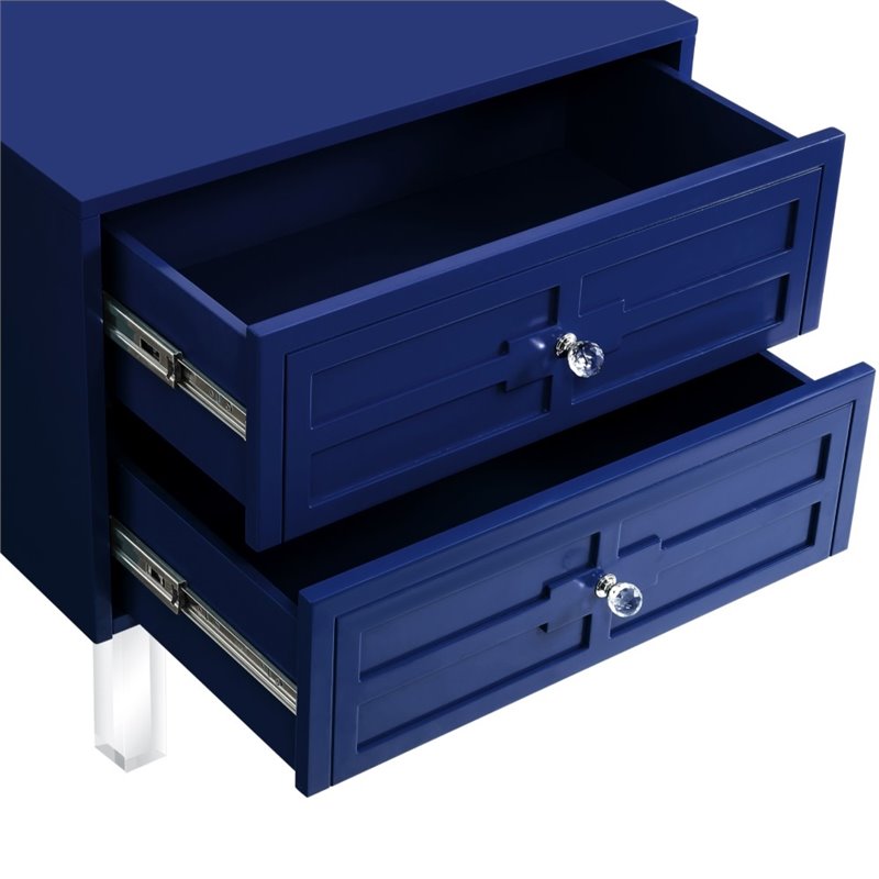 Posh Living Peyton Modern 2-Drawer Nightstand with Lucite Legs in Navy Blue