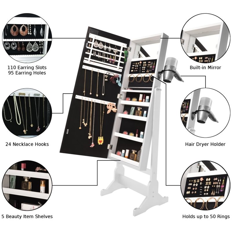 Sebastian White Armoire Jewelry Storage Organizer Floor Miror Sebastian White Armoire Jewelry Storage