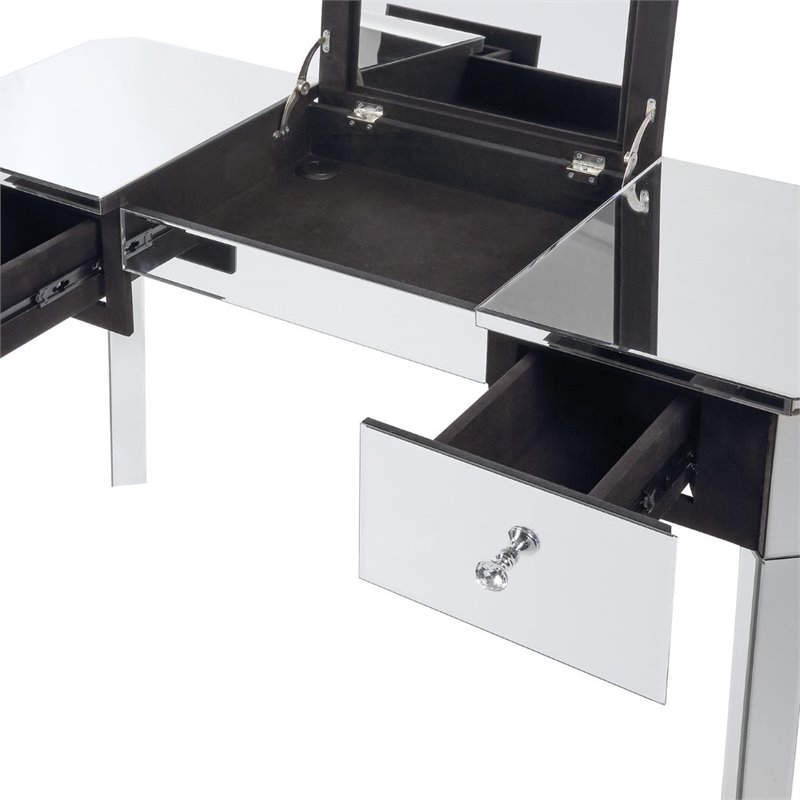 Posh Living Rylee Mirrored Bedroom Vanity with Lift-up Top Jewelry Holder Black