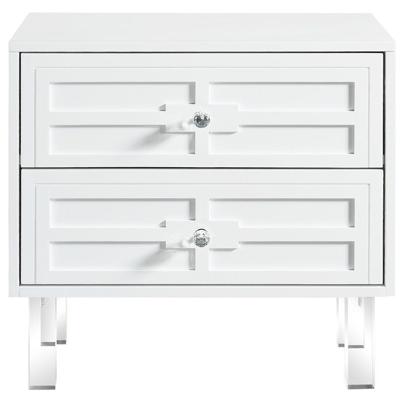 Posh Living Peyton Modern 2-Drawer Nightstand with Lucite Legs in White
